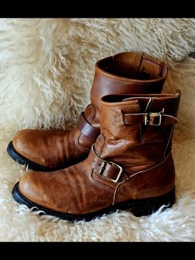 Vintage Men's WALKER  Leather Engineer Boots Motorcycle Buckle Sz. 9